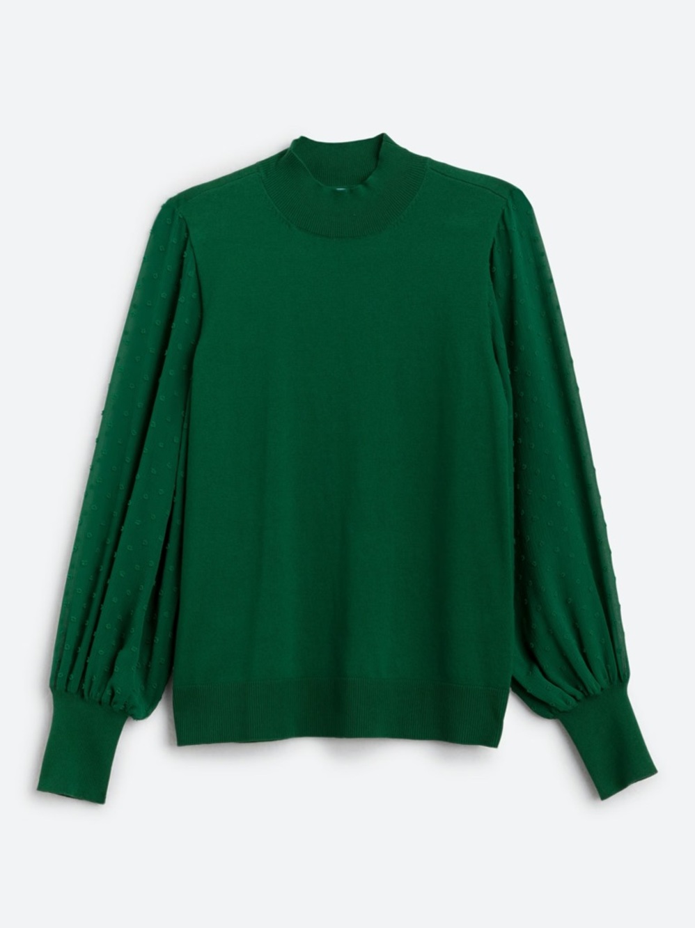CeCe Emerald Green Mock Neck Clip Dot Sheer Long Sleeve Women’s Sweater